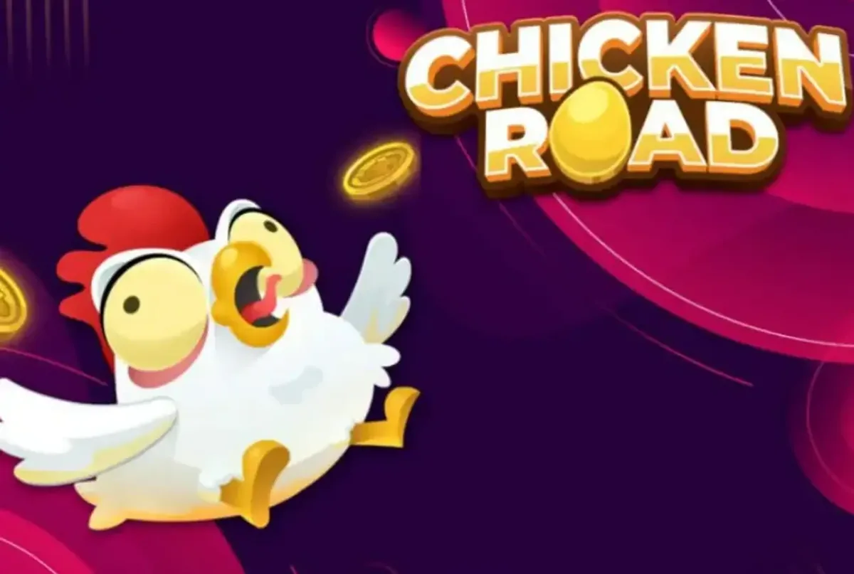 Banner Chicken Road con gallina y monedas